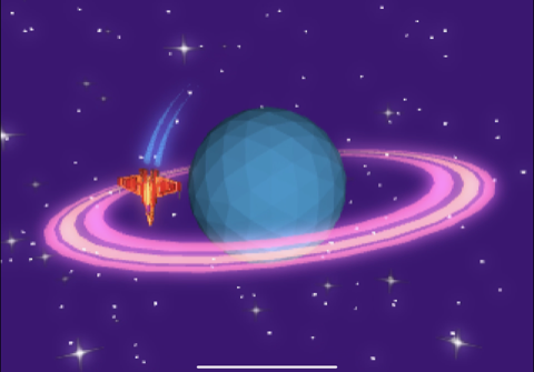 Bloom effect applied to ringed planet, stars, and spaceship engine trails