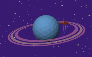 Rendering a ringed planet with a pixelated filter and antialiasing, with mipmapped stars in the background