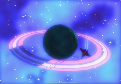 Shadow map with orthographic projection applied to planet, rings, and spaceship
