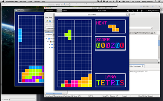 Lana Tetris running on Windows 7 and Debian 7 Virtual Box VMs